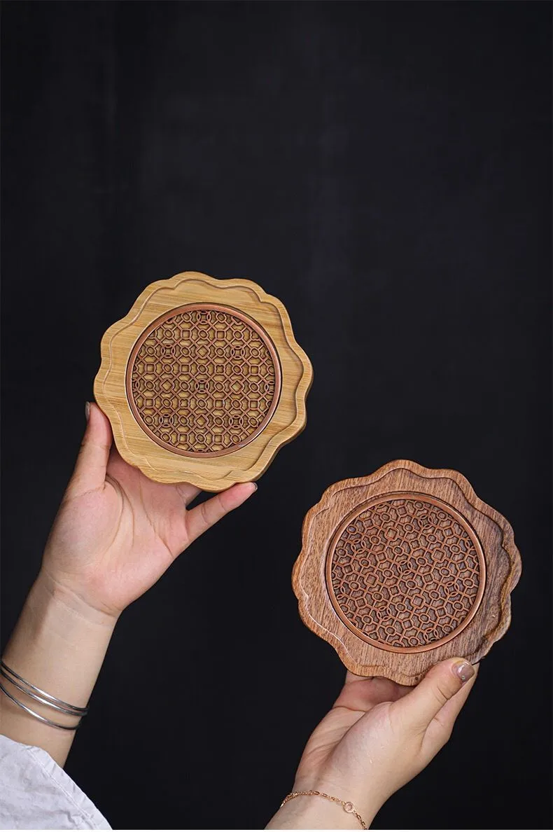 Description Picture 5 of itemTraditional Walnut Tea Tray Teapot Teacup Solid Wood Tray Mat Office Coffee Cup Trays Home Tea Ceremony Accessories