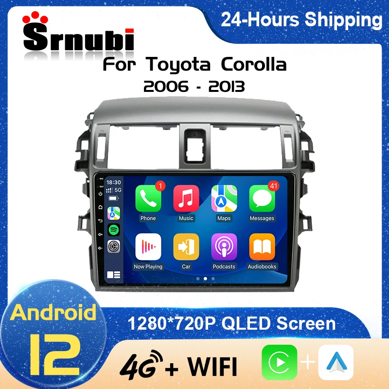 Srnubi 2 Din Android 12 Car Radio for Toyota Corolla E140 E150 2006 - 2013 Multimedia Naviagtion Player GPS 4G Carplay Autoradio