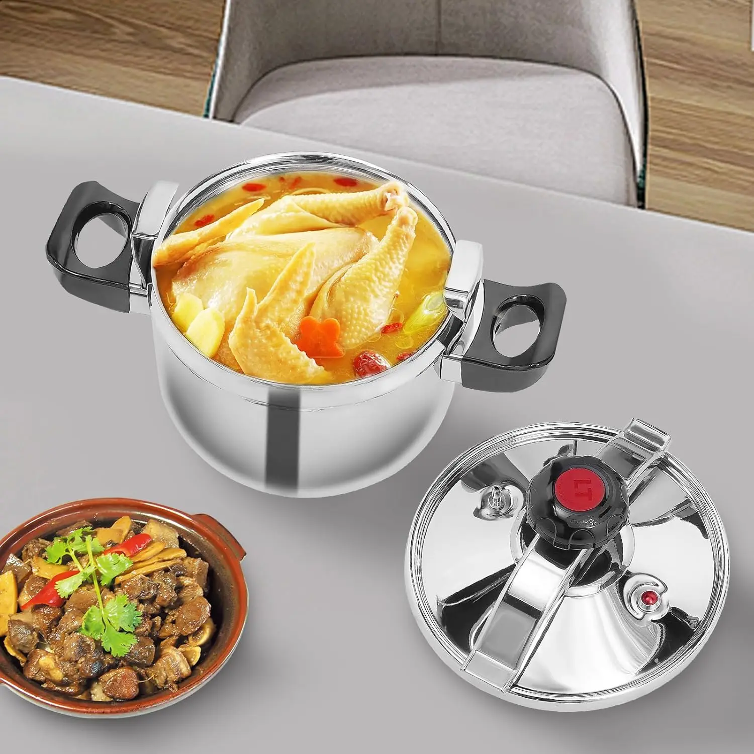 /6.35  Pot, Pressure Cooker, 201 Stainless Steel Pressure Pot, Suitable for Open Fire, Induction Stove, Electric Stove, and Gas 5