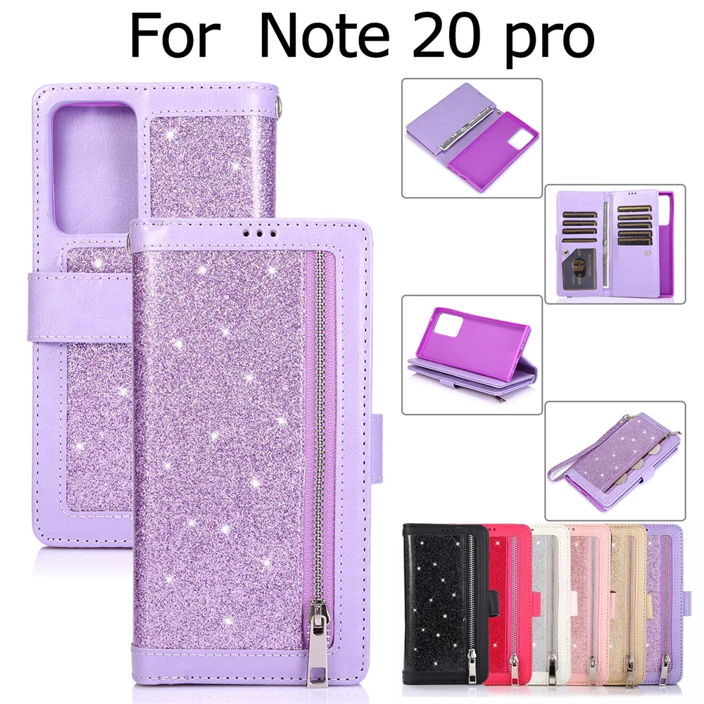 

Luxury Flip Bling Phone Case For Samsung Note20 Ultra Note10 Plus Note9 Note8 Glitter Leather Wallet Stand Cover
