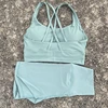 Solid Color Women Soft Gym Yoga Set Cycling Short Legging 2pc Cross Sport Bra Tracksuit Suit Comprehensive Training Jog Athletic 6