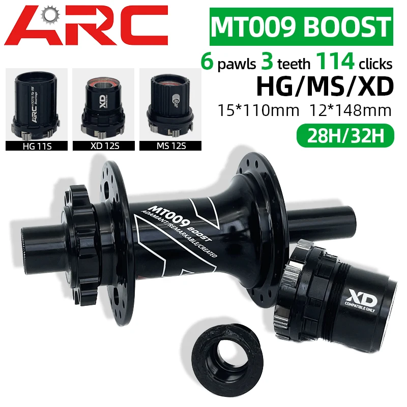 

ARC MT009 Bicycle Hubs MTB BIKE HUB Thru Axle 114 Clicks Freehub Quick Release Thru Sealed Bearing 32 Holes 8 9 10 11 12 Speed