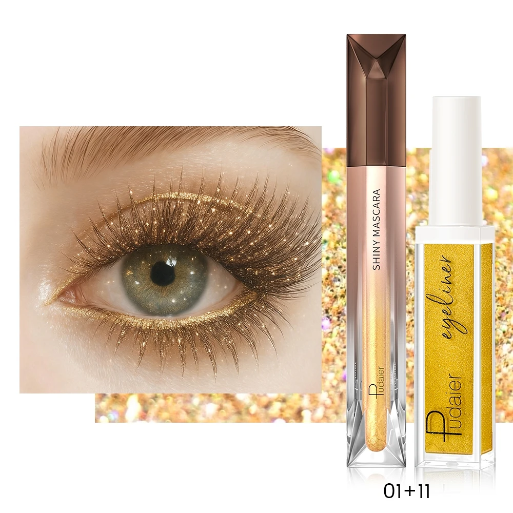 Wasserfeste Mascara Und Metallic Eyeliner Set Für Volumen_voghion.com