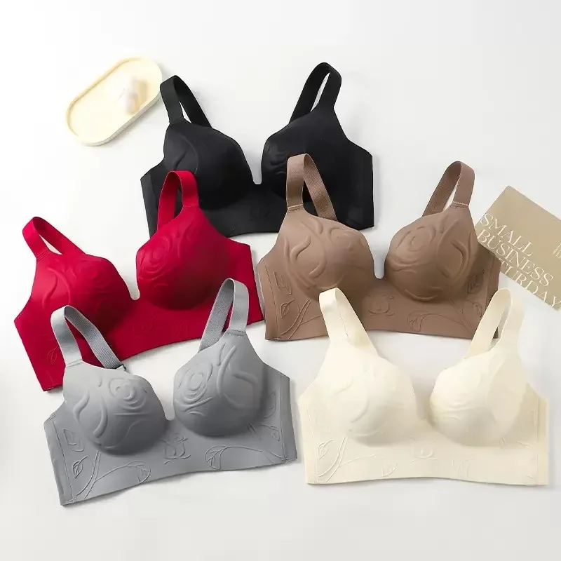 Scarless Big Breasts Show Small Underwear for Women's Thin Style Gathered with Sexy Large Size Bra Without Steel Rings 3