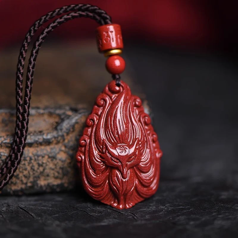 Natural Raw Gemstone Cinnabar Nine-Tail Fox Men's Pendant Pendant Genuine Goods Necklace Female Fox