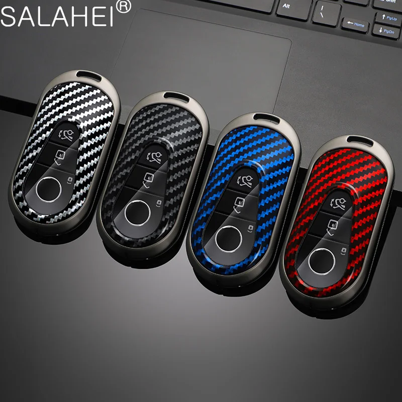 

Carbon fiber Zinc Alloy Car Remote Key Fob Case Cover Shell For Mercedes Benz W223 C S Class S350 S300 S500 S450 2020 keychain
