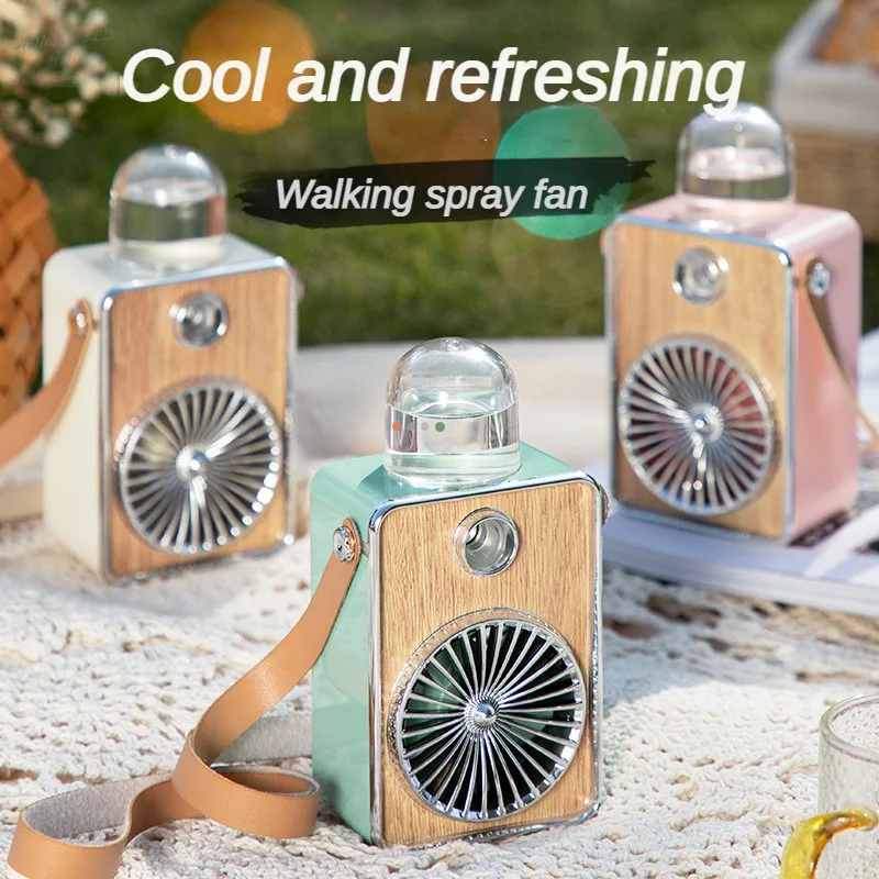 New Pattern Mini Fan Vintage Spray Cooling Usb Portable Rechargeable 3 Speed Wind Force Camping Colorful Lamp Charging Household desktop vacuum cleaner strong suction nozzle cartoon pattern dust crumb ash removal usb charging mini table sweeper for school