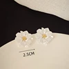 Big White Camellia Flower Stud Earring for Women Girls French Retro Elegant Korean Sweet Resin Ear Wedding Party Jewelry Gift