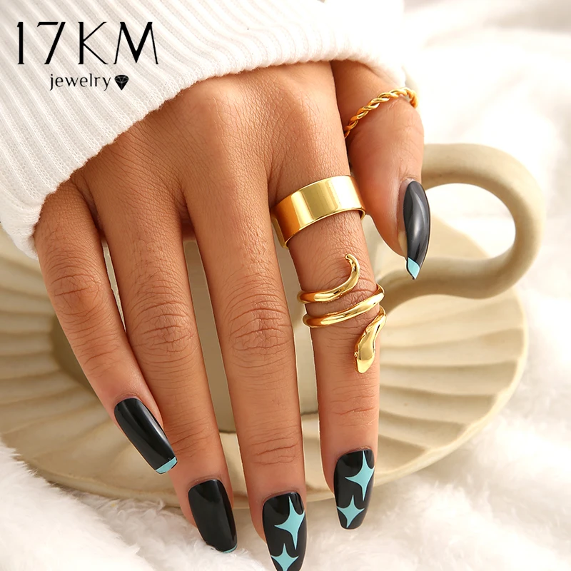 Ring Set Fashion Vintage Snake Women Female Geometry Punk Black Heart Butterfly