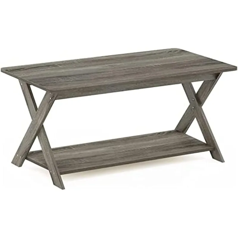 French Oak Grey,Furinno Modern Simplistic Criss-Crossed Coffee Table, 35.4 in x 19.6 in x 16 in