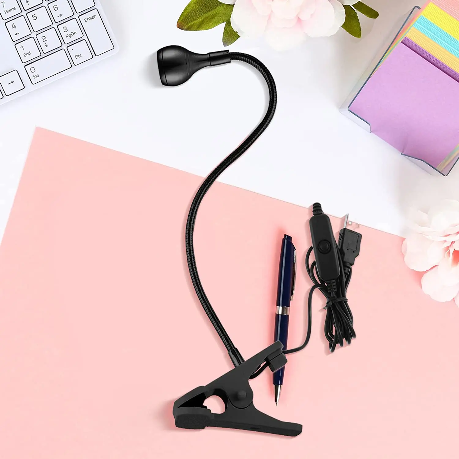Nail Lamp,Black 3W LED Nail Manicure Dryer 395NM Curing Light with Gooseneck and Clamp for Gel Nails