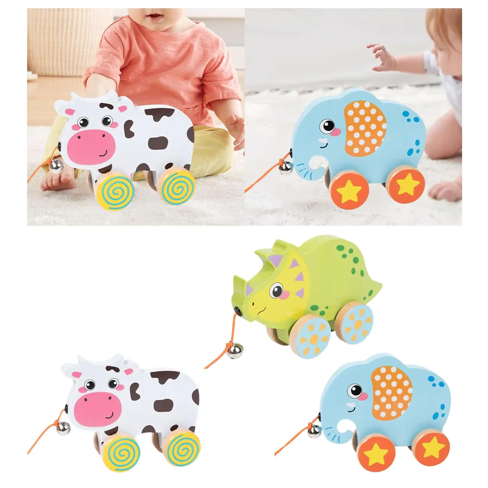 Animal Pull Toy for Toddlers, Wooden Wheel Design for Early Development