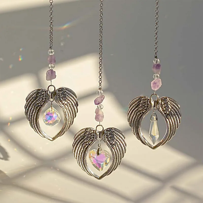 Purple crystal sun catcher angel wings light catcher crystal ball jewelry pendant home decoration ornaments
