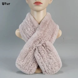 2024 Fashion New Luxury Women Fur Scarf Real Natural Rex Rabbit Fur Scarf Winter Warm Street Fashion Lady Rex Rabbit Fur Muffler