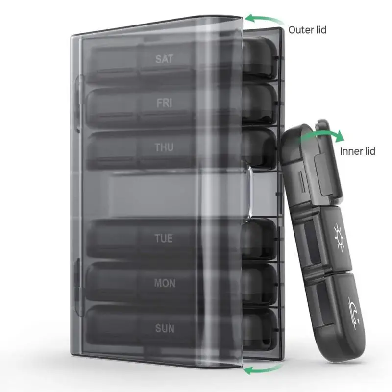 Pill Organizer 21 Boxes Of Black Medicine Portable Plastic Boxes Drug Packaging Storage Box Popular Pilleras Tablet For 7 Days