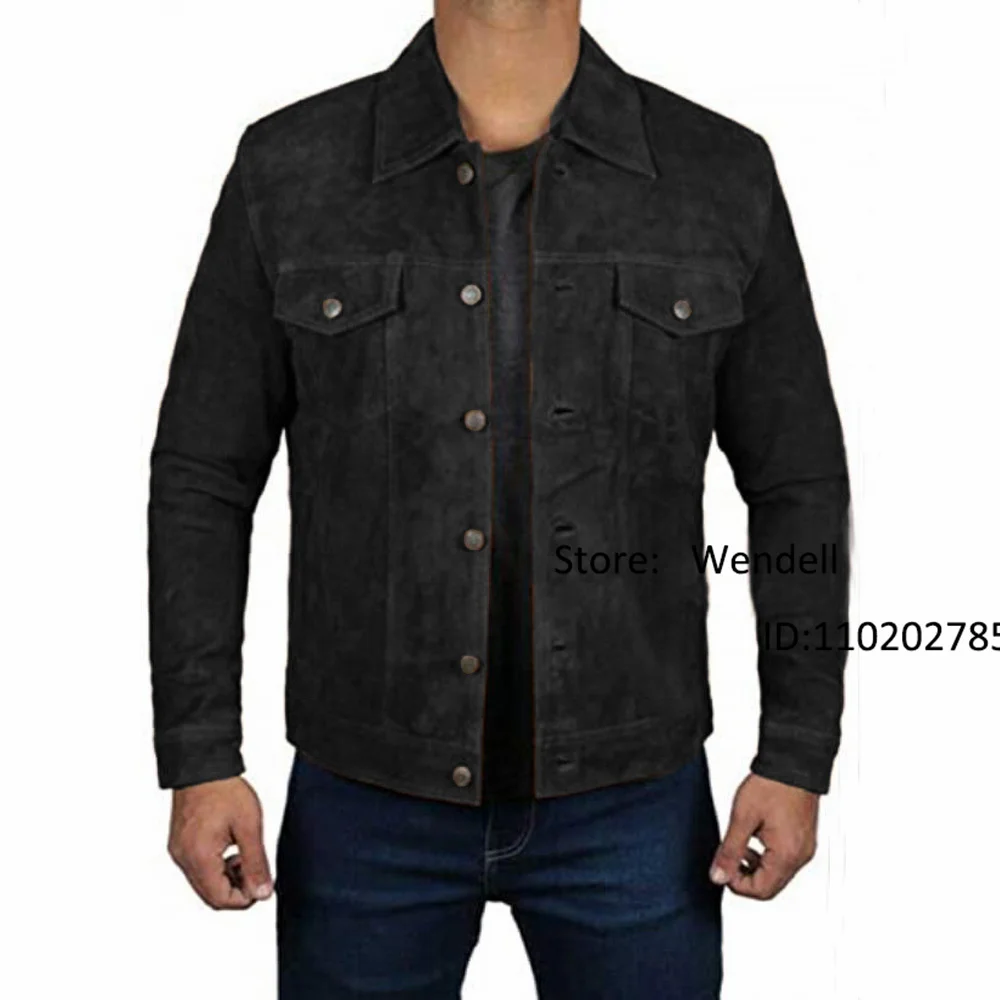 Men's Suede Jacket Retro Punk Single Breasted Hooded Jackets for Motorcyclists