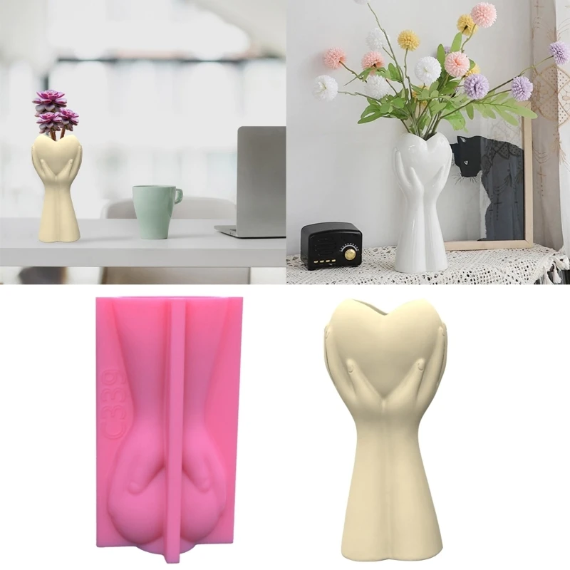 Heart in Hand Vase Silicone Mold DIY Succulents Gypsum Concrete Flower Pot Plaster Cement Molds Clay Resin Mould Craft