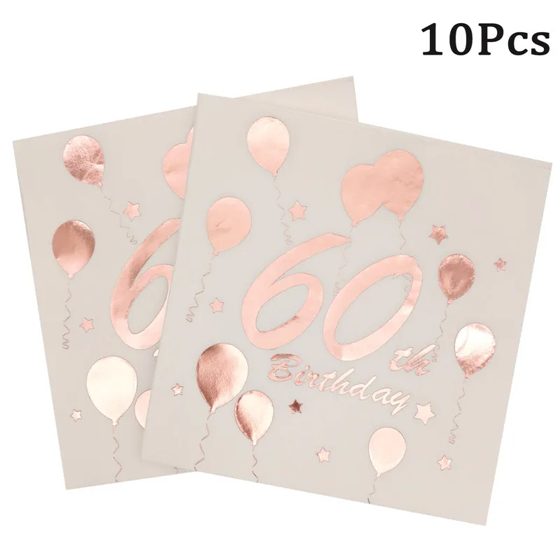 10Pcs Rosegold 30th 40th 50th 60th Geburtstag Papier Servietten Erwachsene Männer Frauen 30 40 50 60 Jahr Geburtstag Party dekoration Liefert – Detail 5