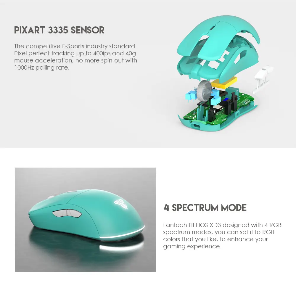 FANTECH HELIOS XD3 Wireless Gaming Mouse PIXART 3335 Adjustable 16000DPI 70 hours of use 6D Macro Wired Mice for PC Laptop