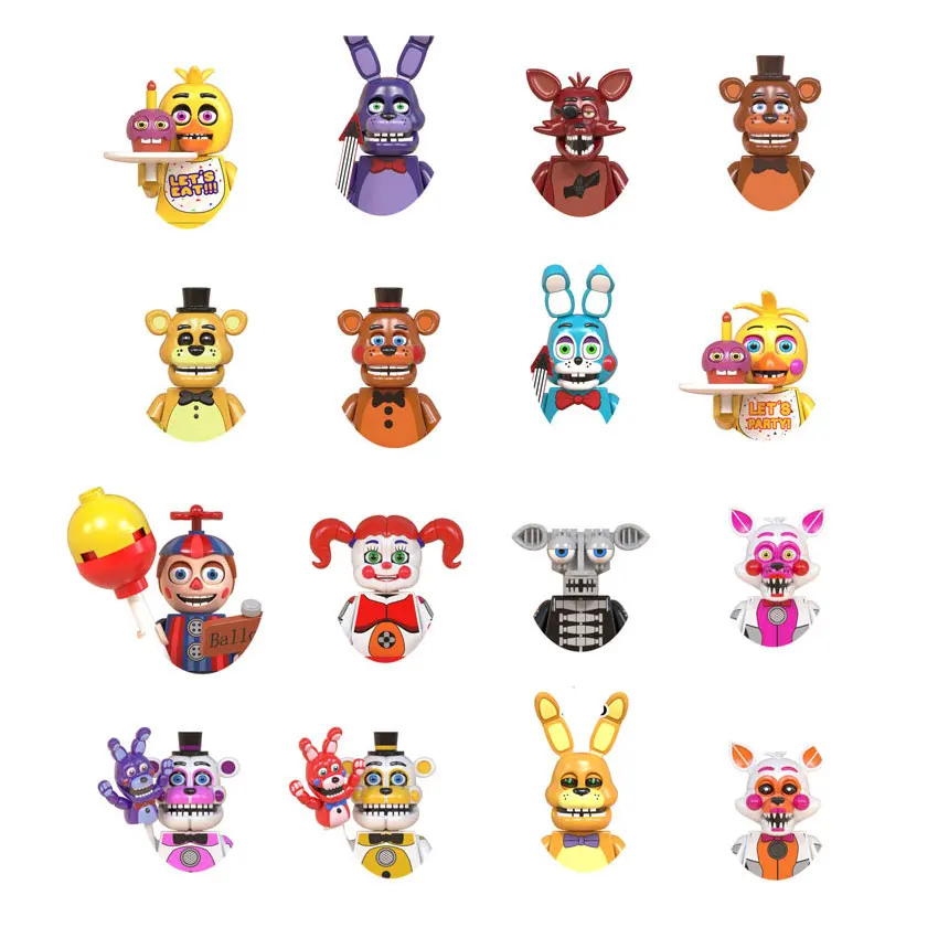Wm6074 Wm6097 Mini Bricks Fnaf Game Figure Chica Bonnie Foxy Freddy Bear Nightmare Boy Baby Skeleton Thriller Assembly Toys Gift