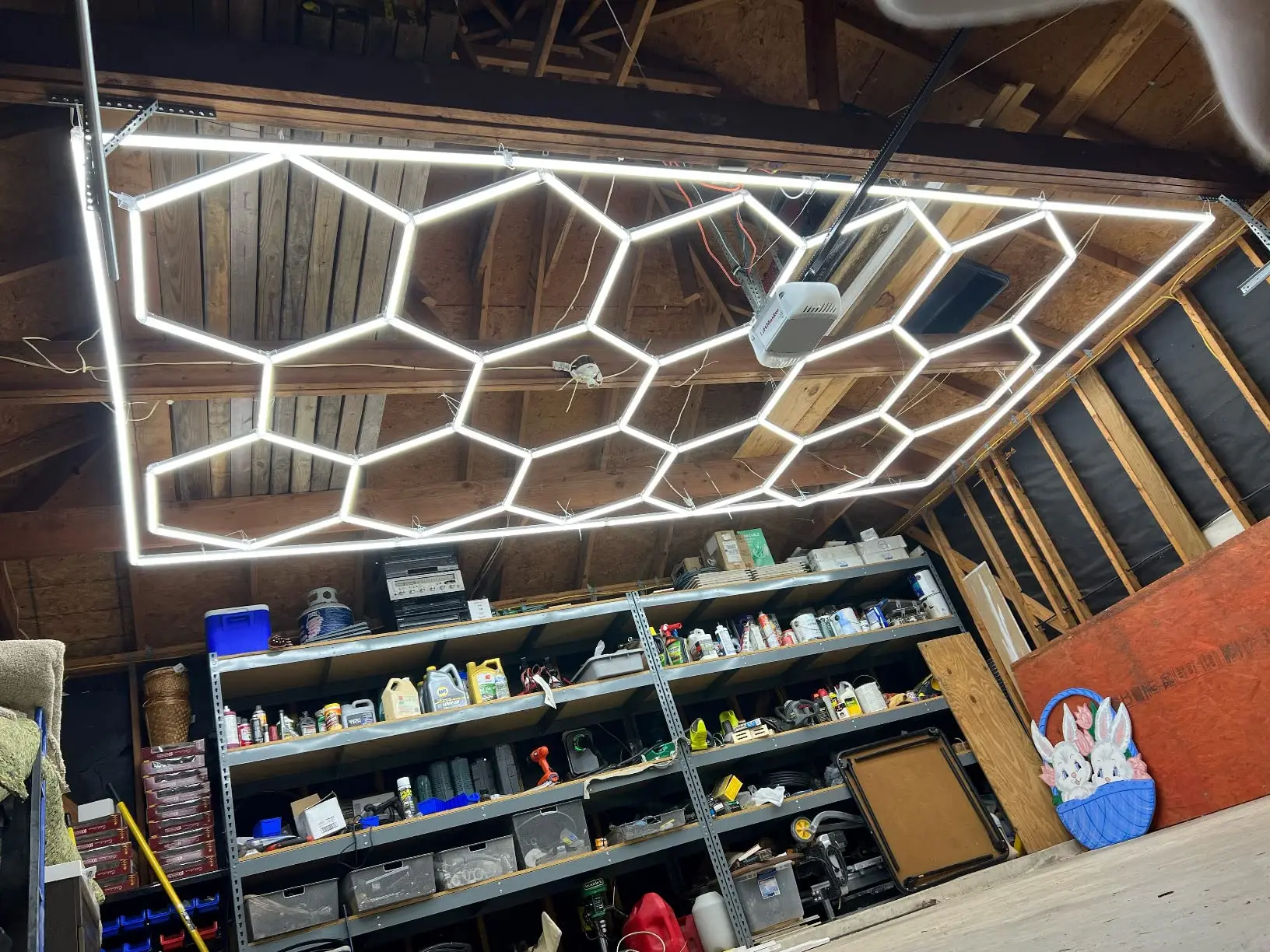 190.56" x 95.76" Dimmable Hexagon LED Lights Honeycomb Garage lamp for Car Care Car Wash Room Detailing Workshop images - 6