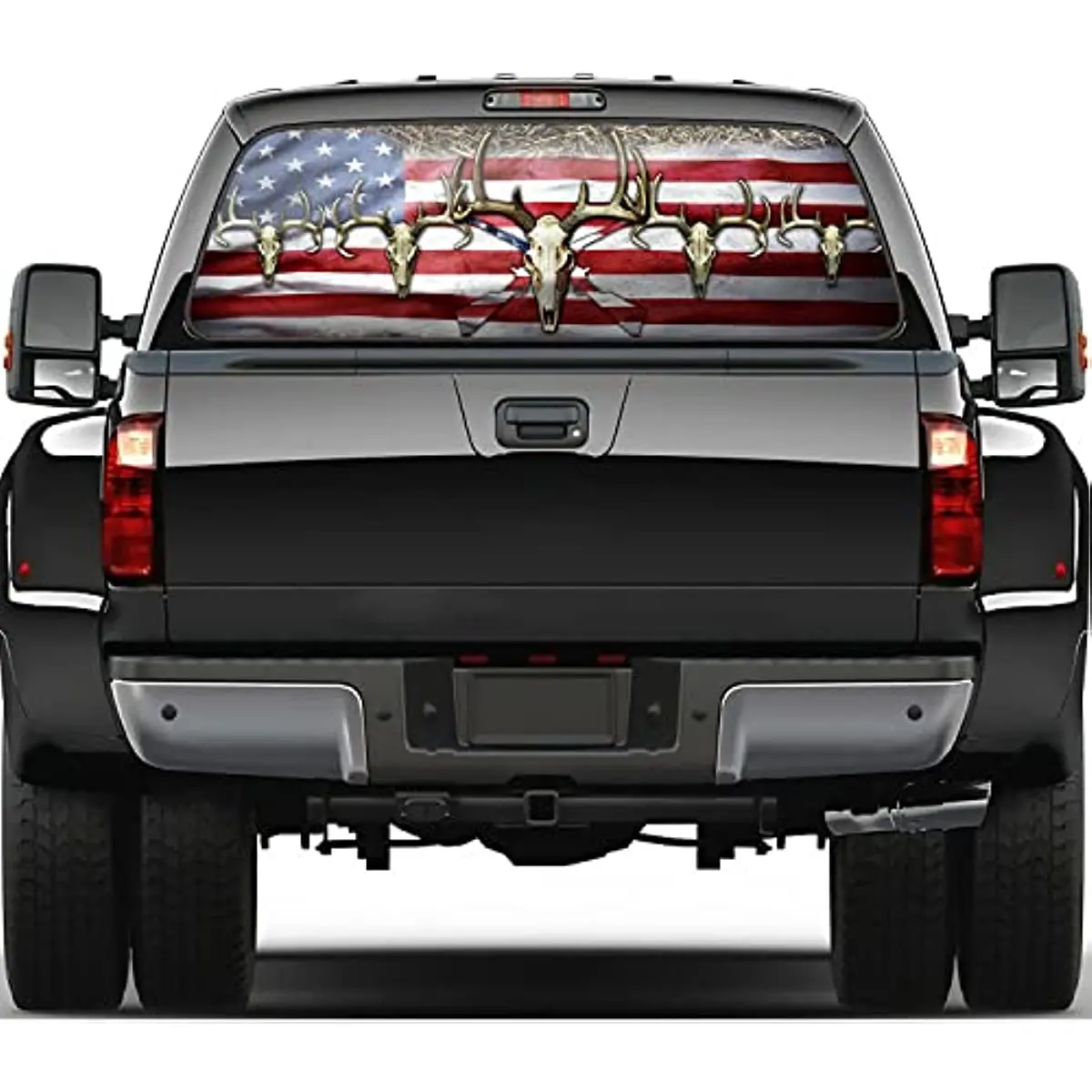 

Hsdiokl American Flag Truck Rear Window Decals,Deer Truck Stickers,Graphic Perforated Vinyl Trucks, SUV, Cars, Universal,66''x20