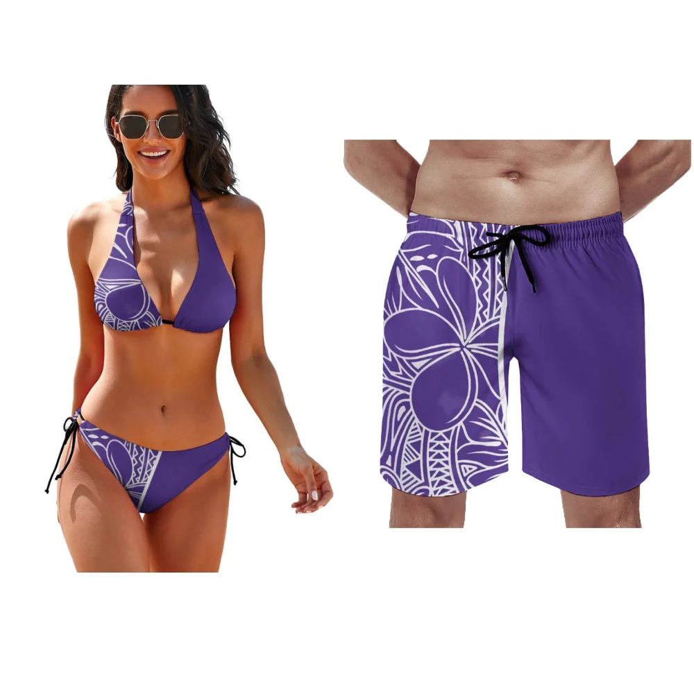 

Couples Swimwear Summer Hawaiian Leisure Vacation Cool Sexy Women's Bikini Men's Beach Shorts Custom Polynesian Art Pattern