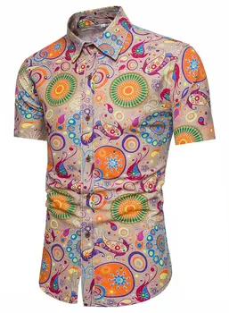 Camicie da discoteca da uomo primaverili dei nuovi anni '70 Camicia casual con bottoni Paisley Camicia con risvolto a maniche corte da spiaggia hawaiana floreale vintage