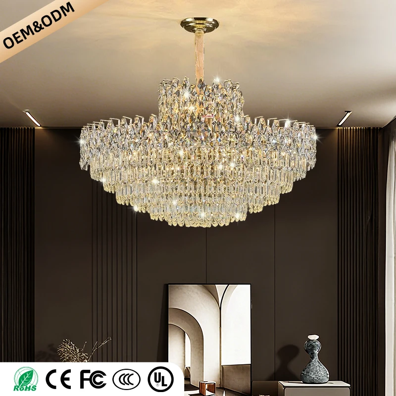 Luxury Crystal Chandeliers High-end Hanging Chandelier Villa Living Room Hall Lighting Lustre Dining Table Pendant Ceiling Lamp 2