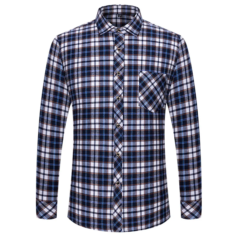 

Large 6XL Men's Flannel Brushed Plaid Shirt Non-iron Wrinkle Resistant Long Sleeve Fashion Slim Fit Business Casual Shirt male