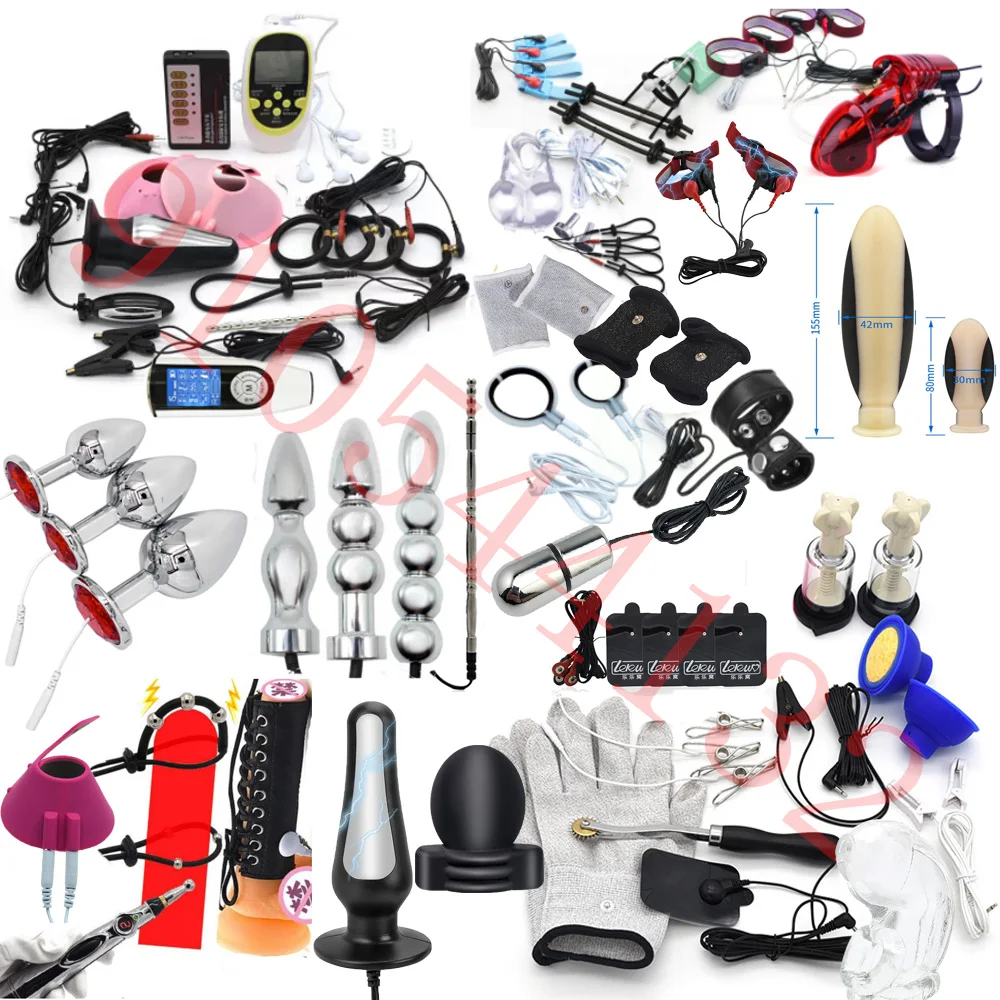 Electric Stimulation Massage Sex Toys Electro Shock Pulse Anal Butt Plug Penis Cage Plug Ring Nipple Clamp Labia Clip SM Roller electro sex toys electric sex toys