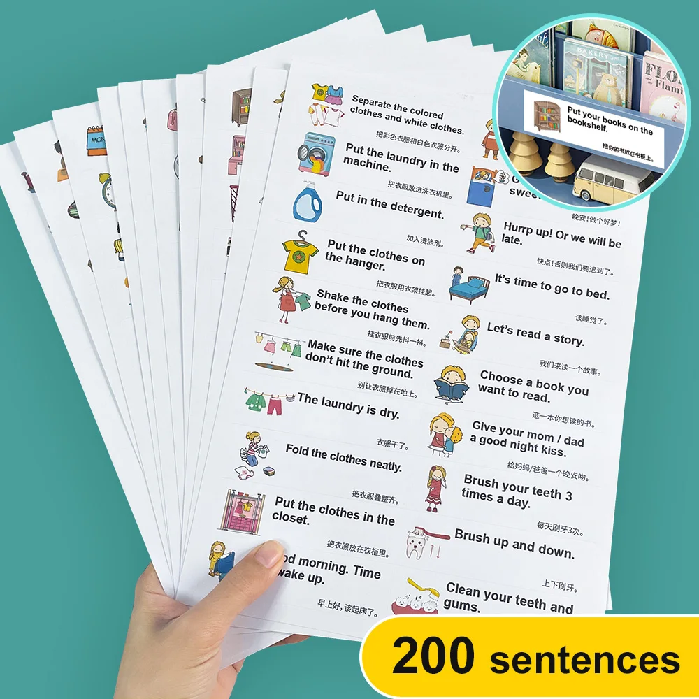 10 Sheets Family Daily Routines Sentences Stickers Situational Early Childhood Education Sticker Label for Kids Learning 6