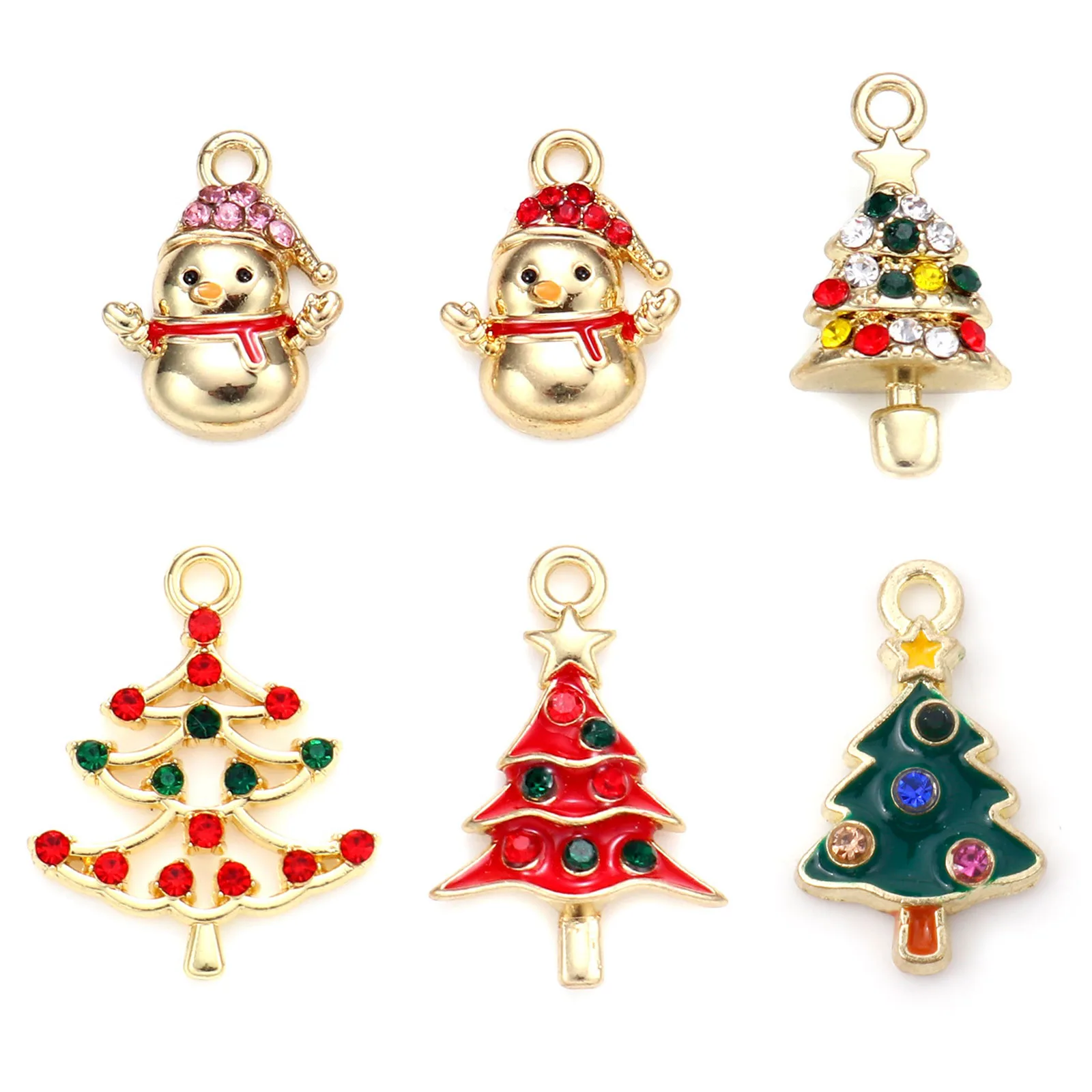 

5pcs Fashion Christmas Charms Gold Color Christmas Tree Snowman Multicolor Rhinestone Pendants DIY Necklace Earrings Jewelry