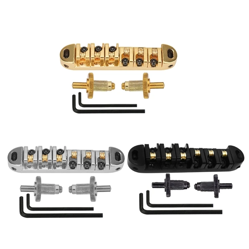 

Tune O Matic Bridge, Roller Saddle Tune O-Matic Guitar Bridge with Allen Wrench & Studs for LP Guitar Replacements Set R66E