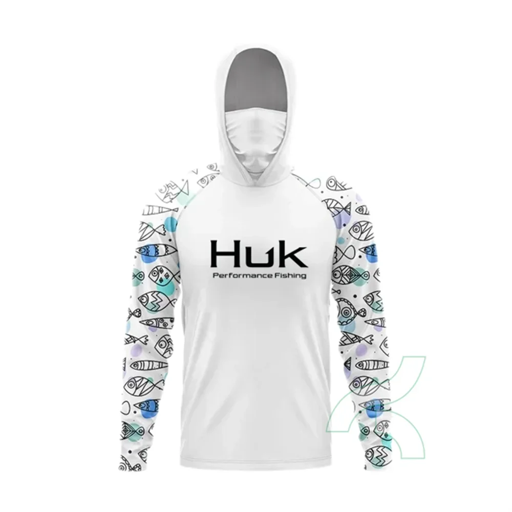 HUK 남성용 낚시 셔츠, 자외선 차단 후드 마스크, 올인원 낚시 의류, Ropa Pesca 사냥 캠핑 앵글링 티셔츠, Upf 50 +