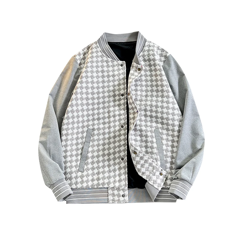 

GOGAGI The New Spring Explosion of Large Size Jacket Mens Bird Check Baseball Collar Jackets Male Casual Loose Jacket for Men