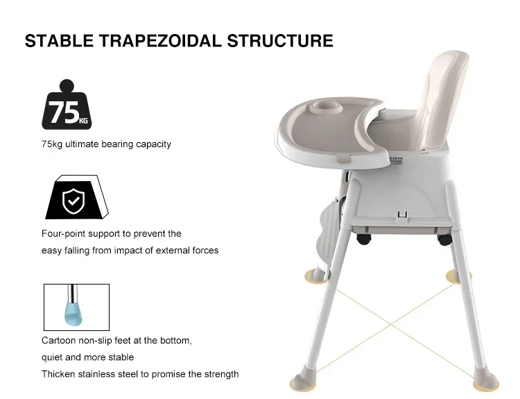 3 in 1 Seat Child Infant Belt Safety Feeding Kids Hignchair Dining Portable Baby High Chairs Plastic with Tray