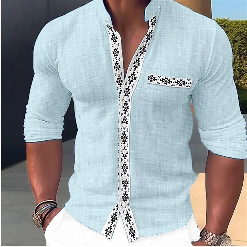Camicia di lino Camicia da uomo a maniche lunghe in cotone e lino Camicia con bottoni in basso Vestibilità regolare Camicie casual estive da spiaggia Camicia in lino sottile Camicia hawaiana Camicia