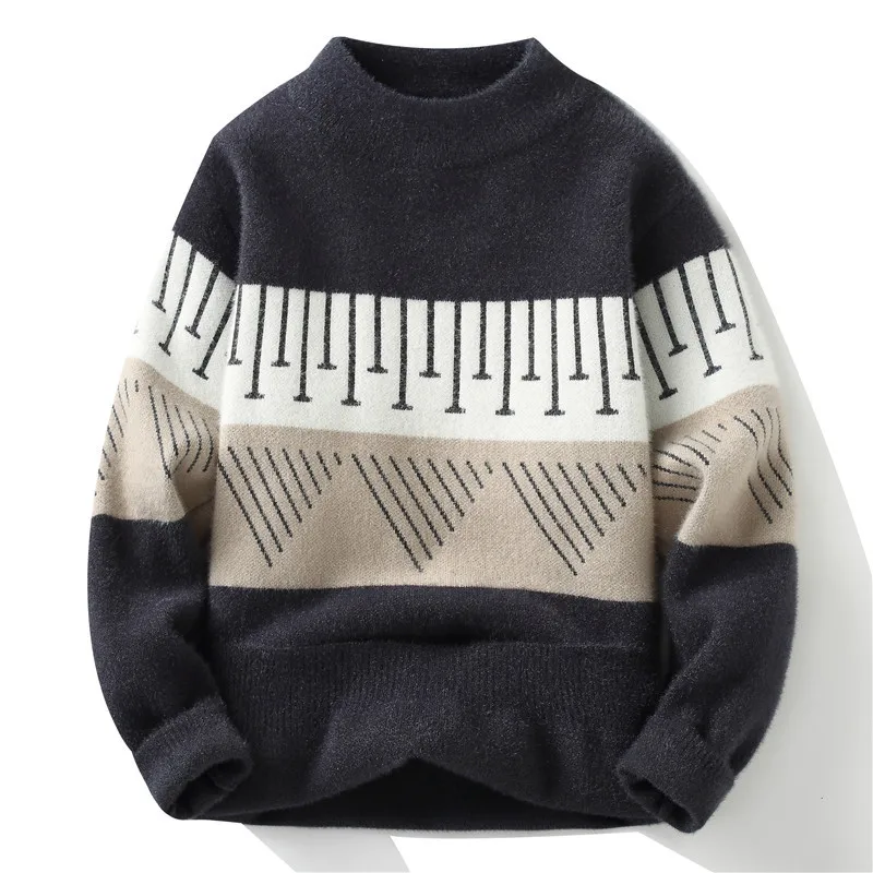 Winter Men's Plush Thickened Knitted Sweater Fashion Handsome Casual Loose Round Neck Knitwear Warm Top