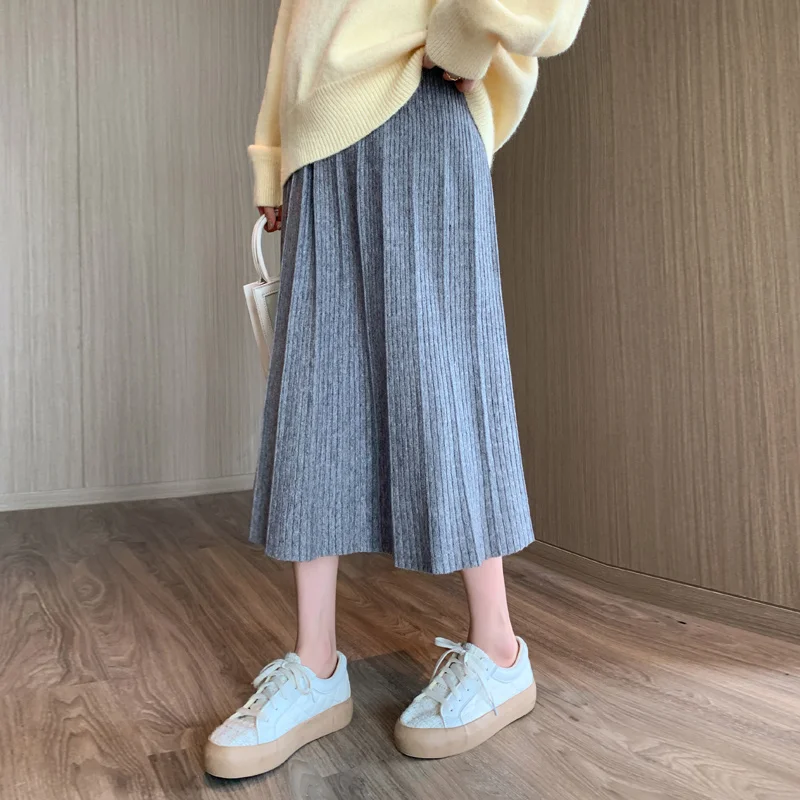 Winter Maternity Belly Knitted Skirts Pregnancy Full-skirted High Waist Long Loose Umbrella Skirt Plus Size Pregnant Women Skirt