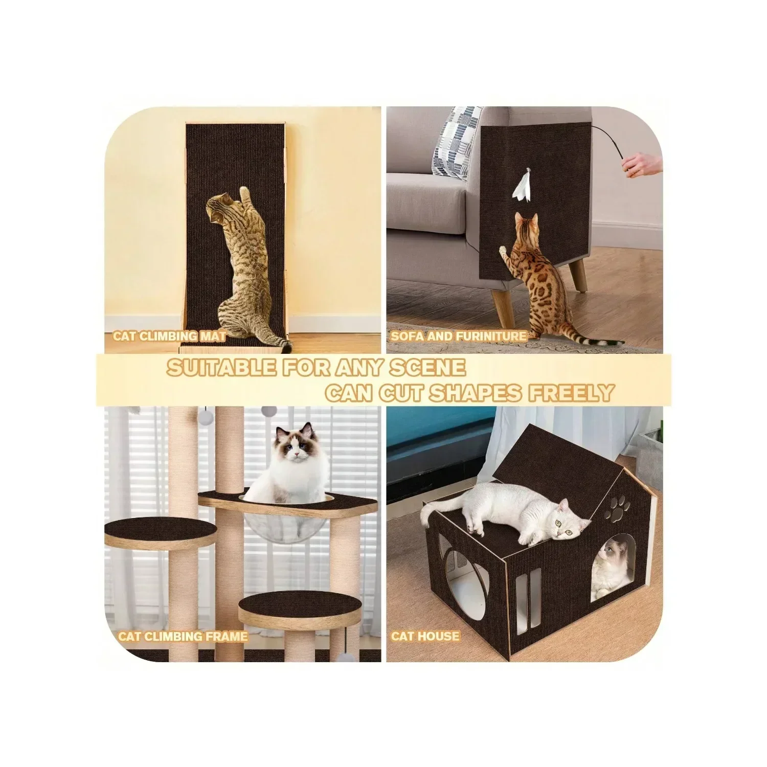 1Pc Multi-Purpose Trimable Self-Adhesive Cat Carpet Mat-DIY Scratching Post and Pet Furniture Floor Mat, Sofa Protector Pad pet toys cat toy cat scratch mat