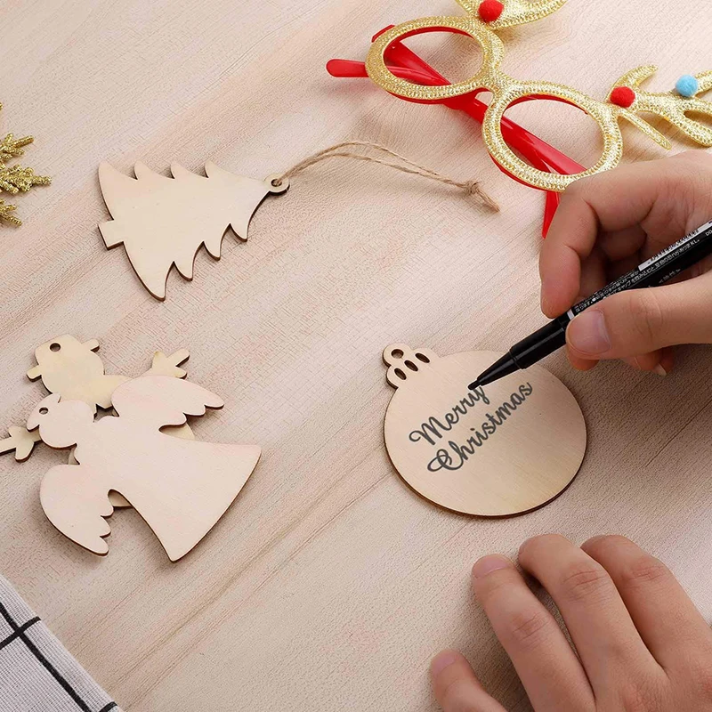 

10Pcs Wedding Wooden Pendants Hallow Star/Angel/Xmas Tree Ornaments Home Christmas Tree Hanging Decoration Kids Gifts Supply