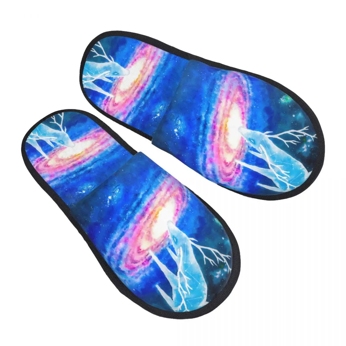 

Fur Slipper For Women Men Fashion Fluffy Winter Warm Slippers Deer With Abstract Galaxy House Shoes