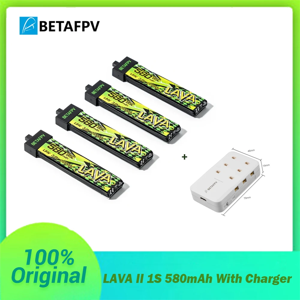 BETAFPV NEW LAVA II 1S 580mAh Battery ForAir75, Meteor75 Pro Whoop Drone FPV For 6 Ports 1S Battery Charger & Adapter