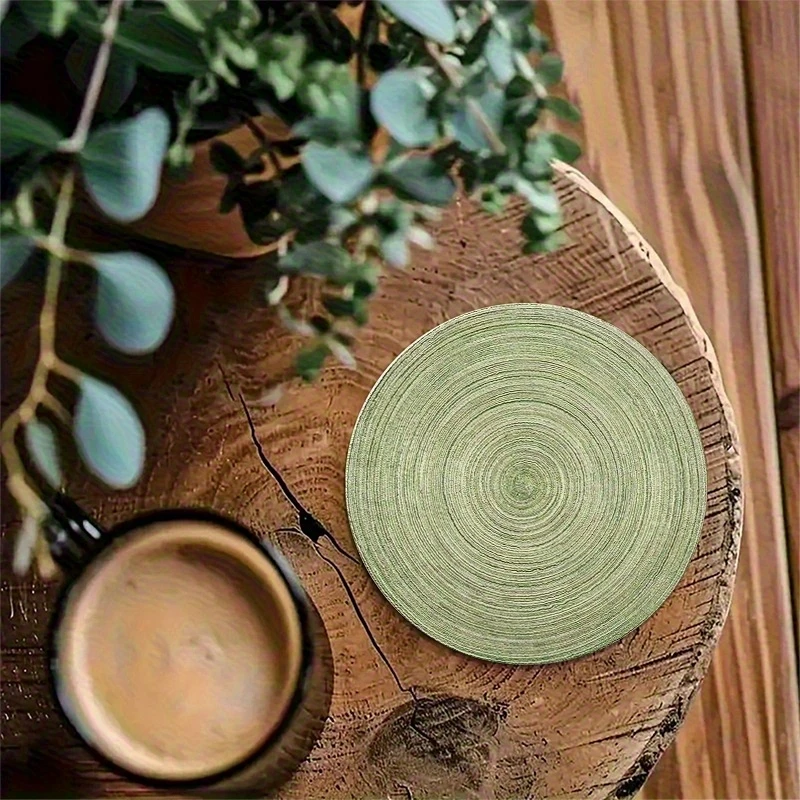 6pcs 4in Round Retro Green Growth Ring Refreshing Wooden Coasters Home Coffee Table Wooden Bar Mugs Glass Beer Cups Holiday Gift
