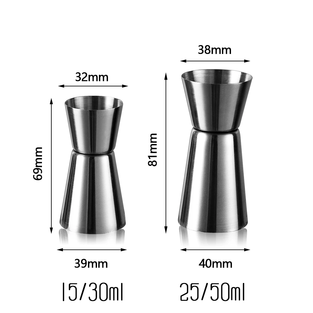 Double Head Design Cocktail Shaker Measure Jigger Cup 15/30ml 25/50ml Stainless Steel Measure Cup Dual Shot Drink Bar Tools