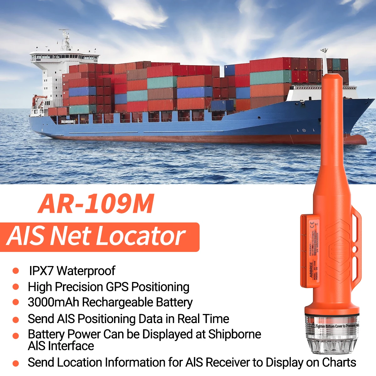 ABBREE AR-109M Net Locator Waterproof Floating Fast Receiving GPS Positioning 15 Days Standby Buoy Tracker Boat Fish Ham Walkie 3