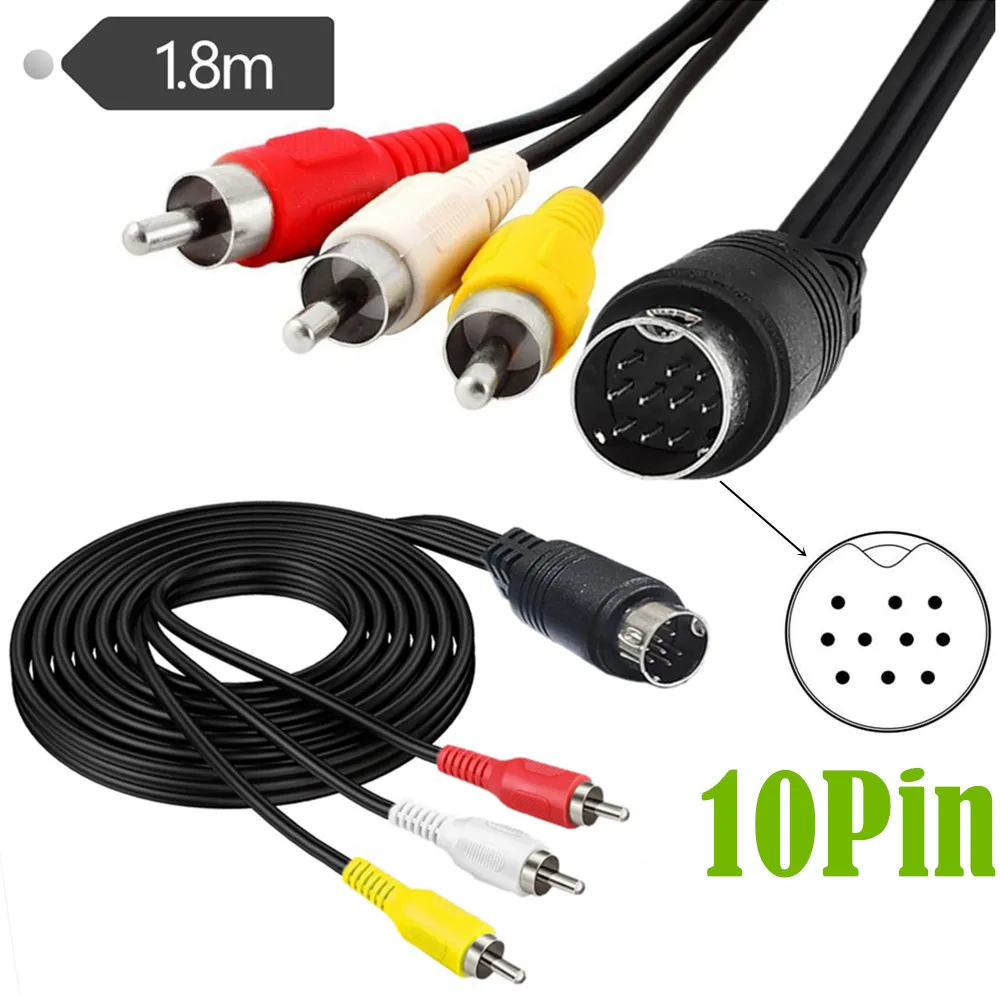 

S-video cable mini 10 PIN DIN to 3 RCA video cables AV cable TV audio and video signal transmission cable