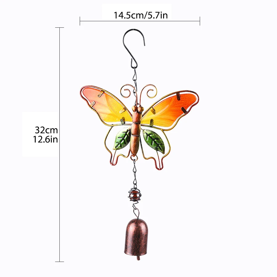 Creative Beautiful Butterfly Wind Chime Metal Iron Art Glass Painted Garden Porch Terrace Hanging Decoration Spring Festival Celebration Mother's Day Decoration