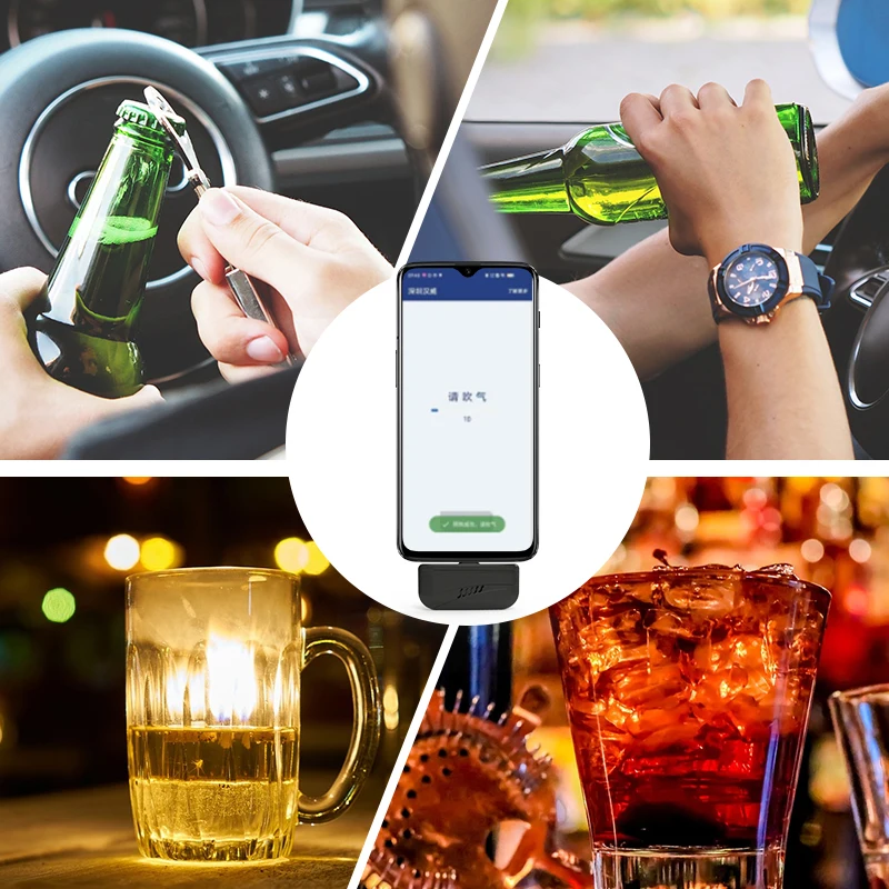 Portable Mini Alcohol Detector Plug-in Phone Work with APP Non-contact Alcohol Tester Breathalyzer Test Tools